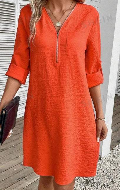 Elegantes Damen Kleid mit Taschen und Reißverschluss in vielseitigem, schmeichelndem Schnitt