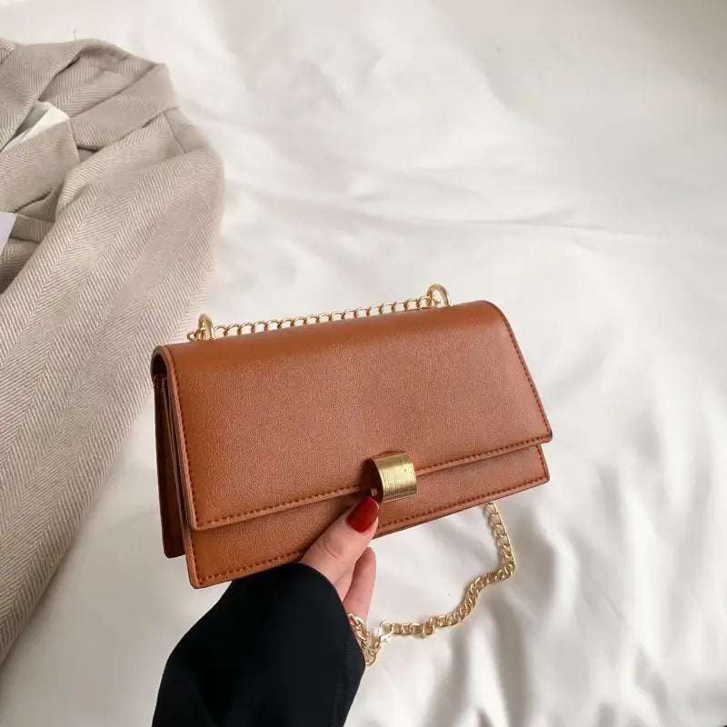 quadratische kleine Damen-Umhängetasche mit Kettenriemen im koreanischen Stil aus PU-Kunstleder in Beige