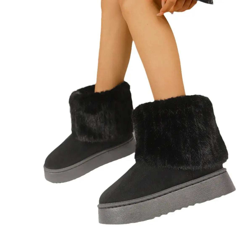 Herbst- und Winter-Freizeitstiefel Damen mit dicker Sohle, rundem Zehenbereich und warmem Fellfutter aus Wildleder
