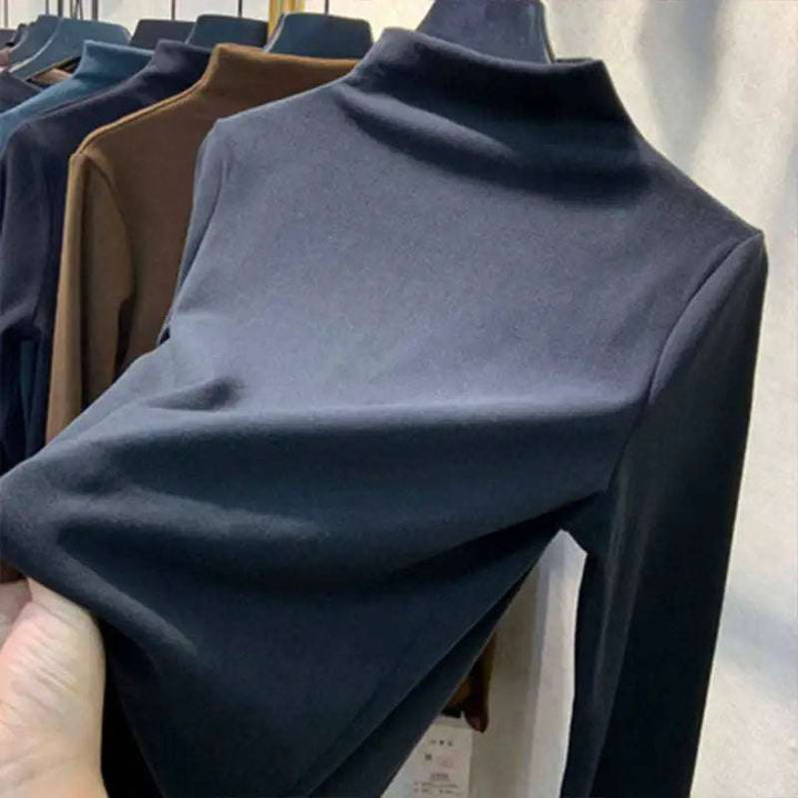 Dunkelgrauer Rollkragenpullover mit langen Ärmeln, schlichter Stil, IsabellBoutique030