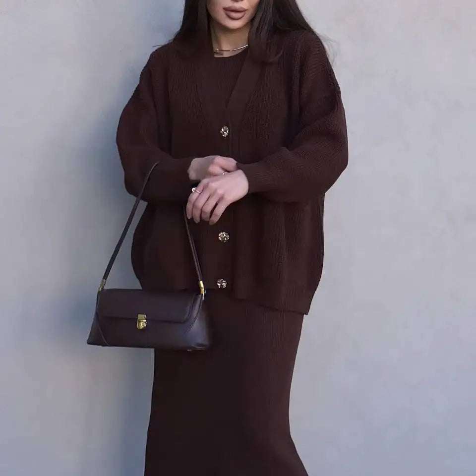 Strick-Set Damen mit Cardigan und figurbetontem Rock in elegantem Design