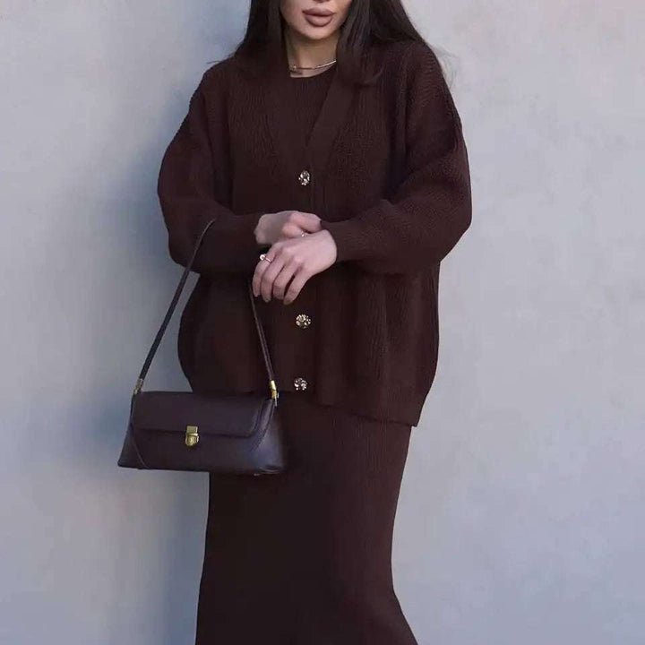 Strick-Set Damen mit Cardigan und figurbetontem Rock in elegantem Design