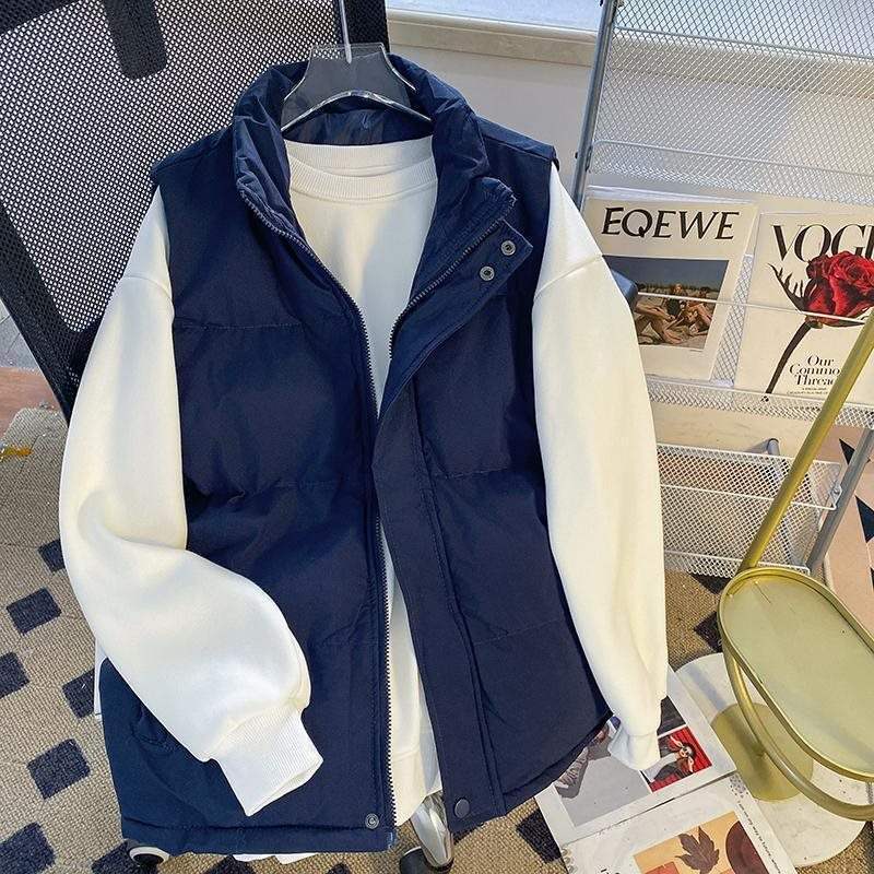 Damen Westejacke mit Stehkragen in gestreiftem Design und lockerer Passform in Weiß, Schwarz und Blau