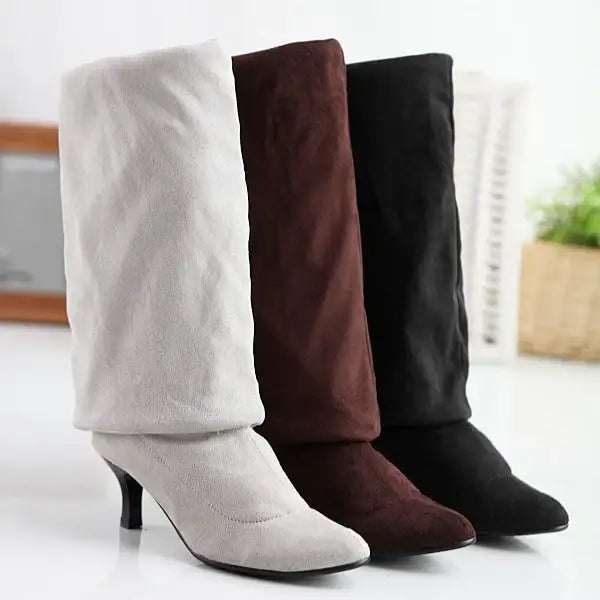 Damen Wildlederstiefel mit hohem Schaft in Übergröße und elegantem Stilettoabsatz