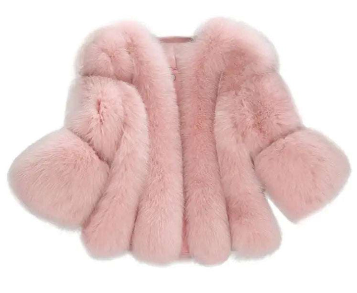 Damen Kurzmantel mit luxuriösem Fuchsfellkragen, warm und stilvoll für kalte Wintertage