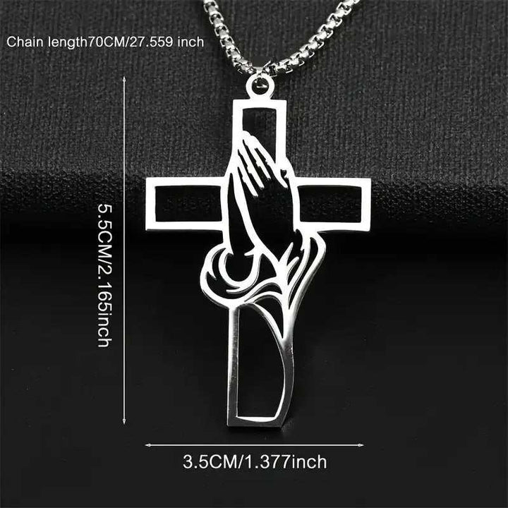 Moderne Kreuz-Halskette aus Edelstahl mit poliertem, geometrischem Linien-Design und 60 cm Perlenkette, unisex und langlebig