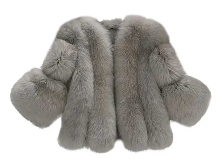 Damen Kurzmantel mit echtem Fuchsfell in elegantem Design, ideal für kalte Wintertage, warm und stilvoll.