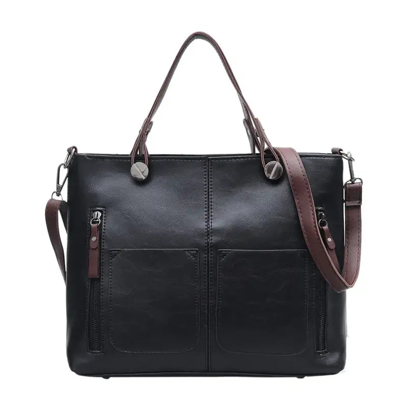 Retro PU-Ölleder Handtasche mit doppelter Tasche im Vintage-Stil als Schulter- und Crossbody-Tasche