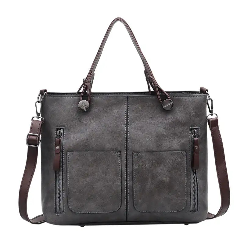 Retro PU-Ölleder Handtasche mit doppelter Tasche im Vintage-Stil, vielseitig als Schulter- und Crossbody-Tasche tragbar