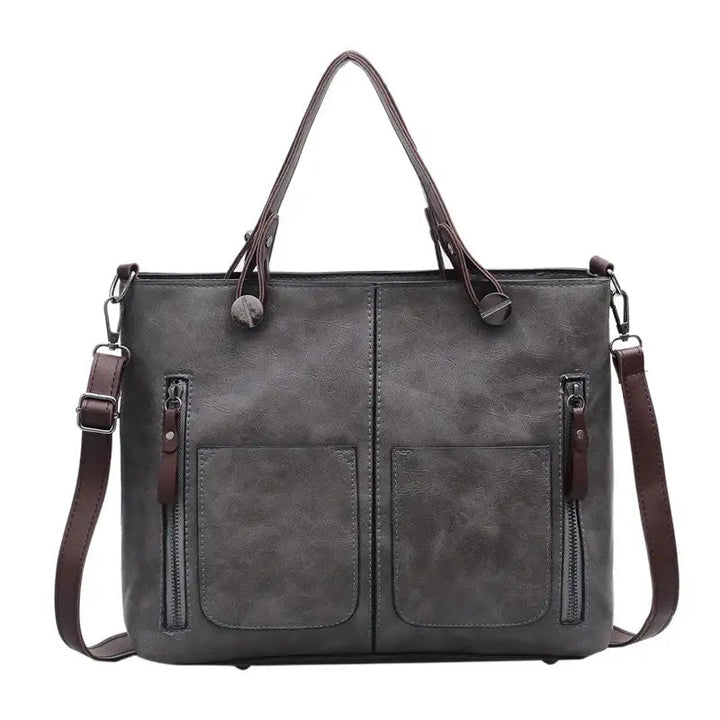 Retro PU-Ölleder Handtasche mit doppelter Tasche im Vintage-Stil, vielseitig als Schulter- und Crossbody-Tasche tragbar