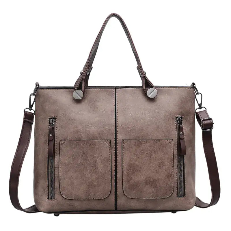 Retro PU-Ölleder Handtasche mit doppelter Tasche im Vintage-Look als Schulter- und Crossbody-Tasche