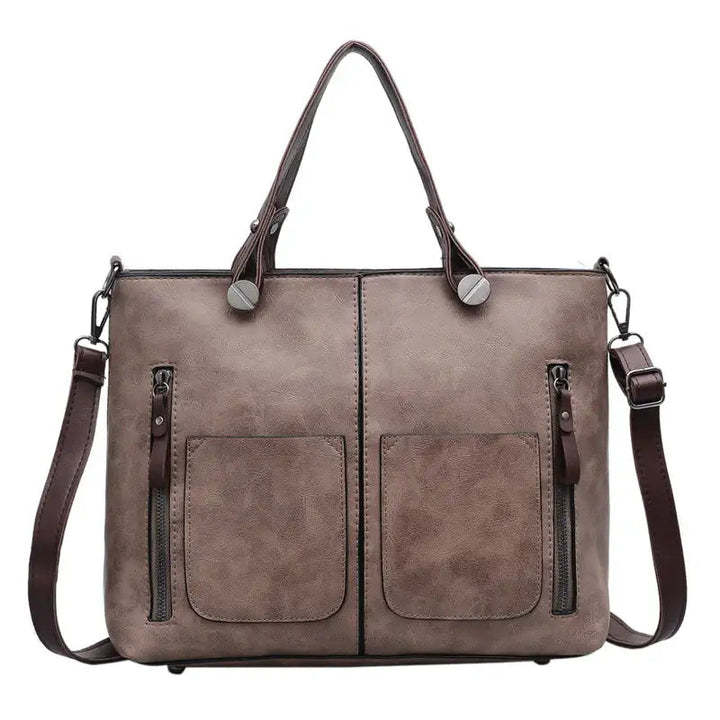 Retro PU-Ölleder Handtasche mit doppelter Tasche im Vintage-Look als Schulter- und Crossbody-Tasche