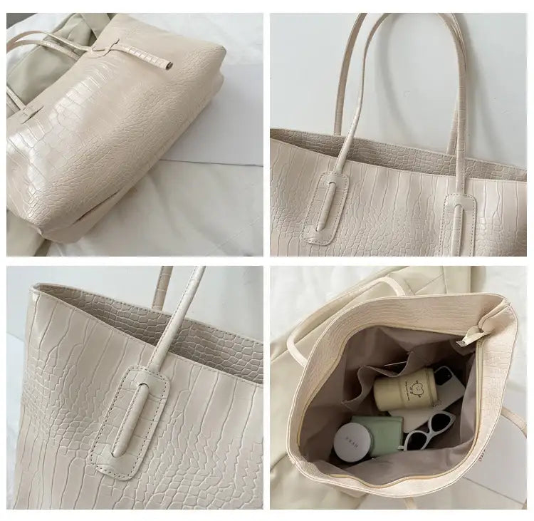 Große Damen Shopper Tasche aus Leder-Optik im minimalistischen Design, vielseitig und geräumig