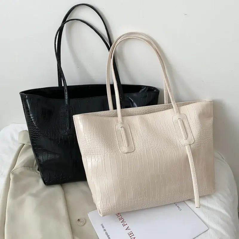 Große Damen Shopper Tasche in Leder-Optik mit schlichtem Ein-Schulter-Design und großem Fassungsvermögen