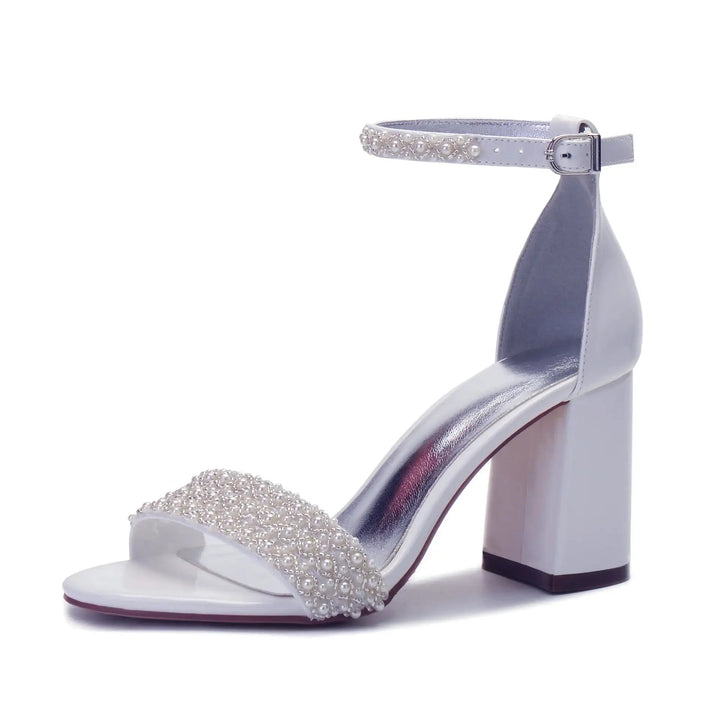 Weiße High Heels mit Zehenriemen und Schnallenverschluss für Damen, modisch und bequem
