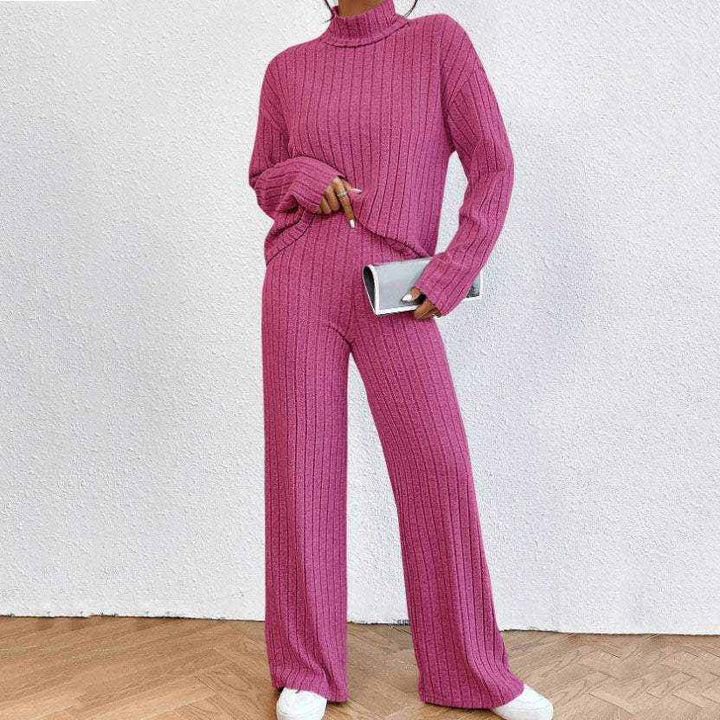Damen Rollkragen Pullover &amp; Hose, gerippt, fuchsia, weit geschnitten, lässig. IsabellBoutique030