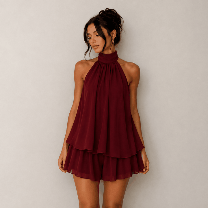 Elegantes sommerliches Neckholder-Kleid mit A-Linien-Schnitt und raffinierten Raffungen