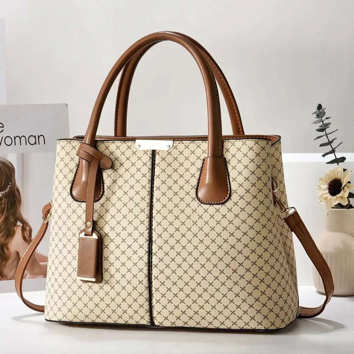 Neue bedruckte Tote-Tasche aus PU-Kunstleder in Braun mit Schulterriemen für stilbewusste Damen und Mütter
