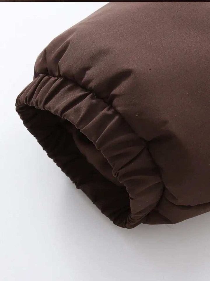 Brauner Steppmantel-Ärmelsaum mit Gummizugdetails, kurz geschnittener Stil IsabellBoutique030