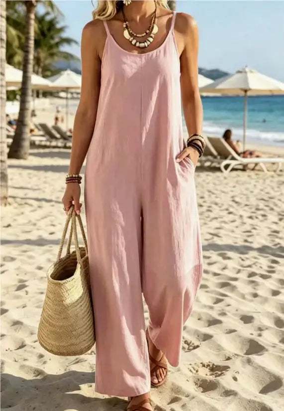 Sommerlicher Damen Einteiler Jumpsuit mit weitem Bein in verschiedenen Farben