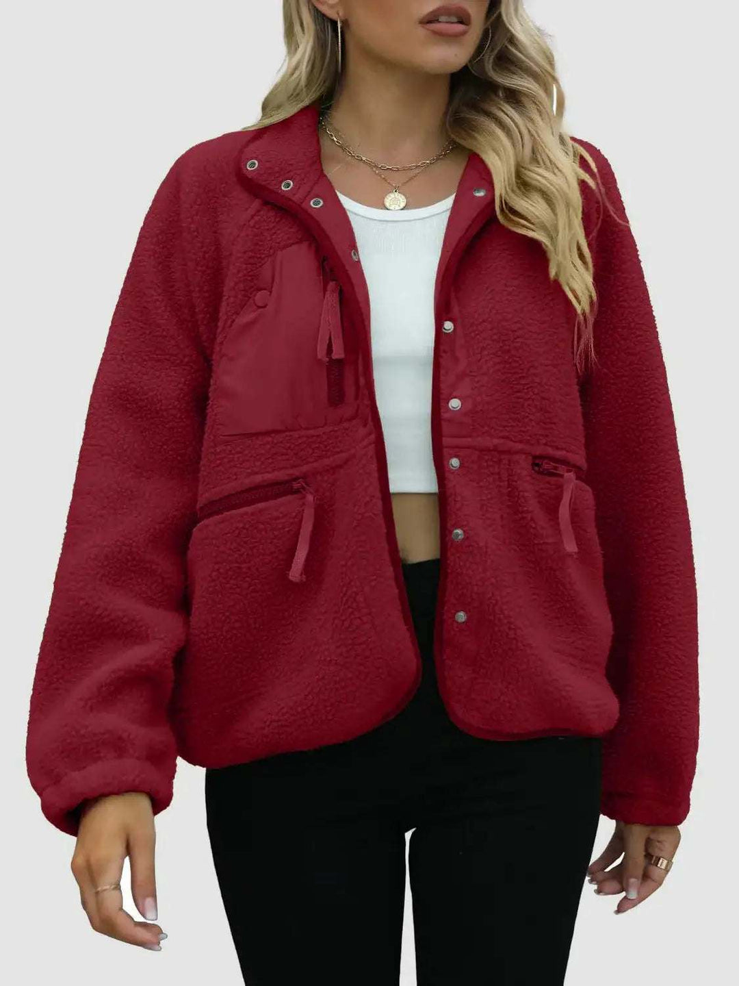Kurze Plüsch-Cardigan-Jacke aus Lammwolle in verschiedenen Farben und Größen, weich und warm für kalte Tage