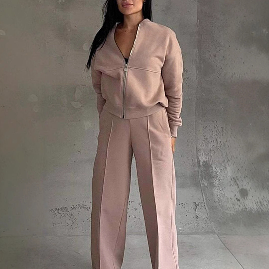 Damen Trainingsanzug, rosafarben, mit Reißverschluss-Jacke und weiten Hosen, IsabellBoutique030.