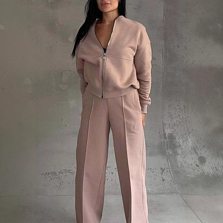 Damen Trainingsanzug, rosafarben, mit Reißverschluss-Jacke und weiten Hosen, IsabellBoutique030.