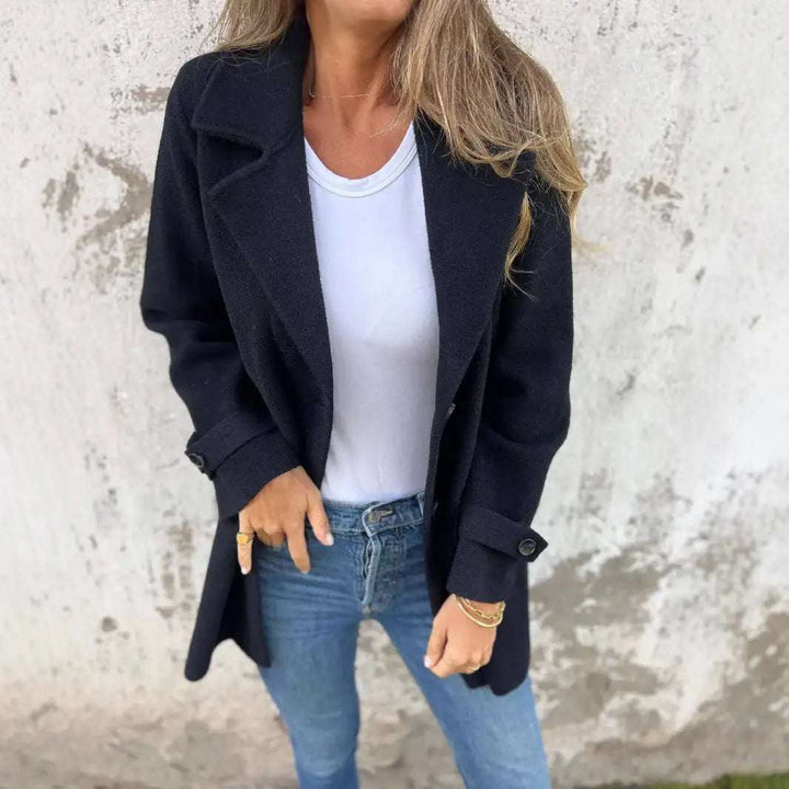 Eleganter Damen Wollmantel im Oversize-Look mit Reverskragen in Khaki und Apricot