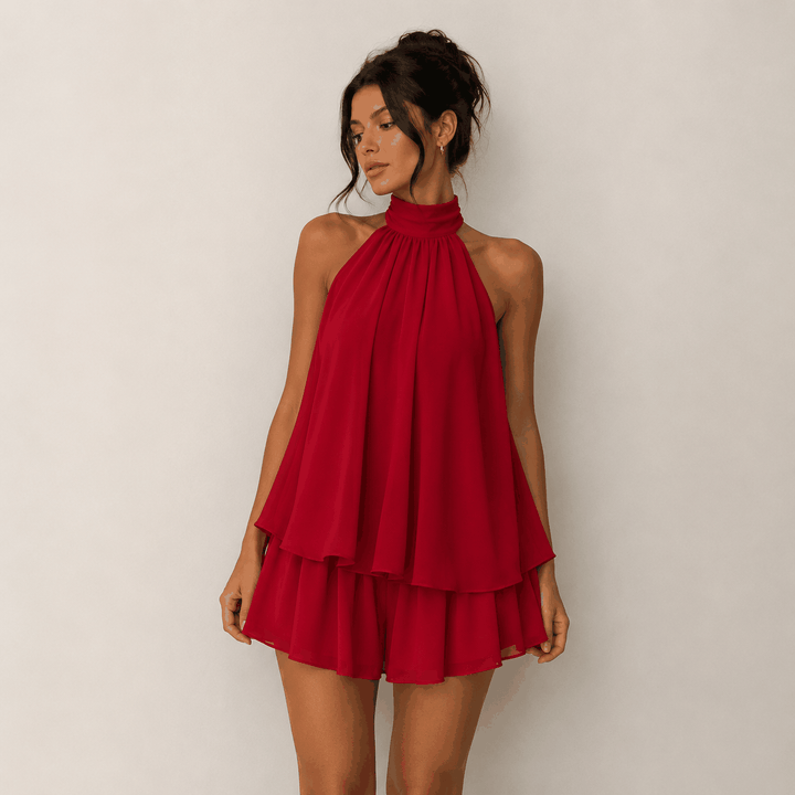 Sommerliches Neckholder-Kleid mit raffinierten Raffungen und rückenfreiem Design für elegante Strand- und Urlaubsmode