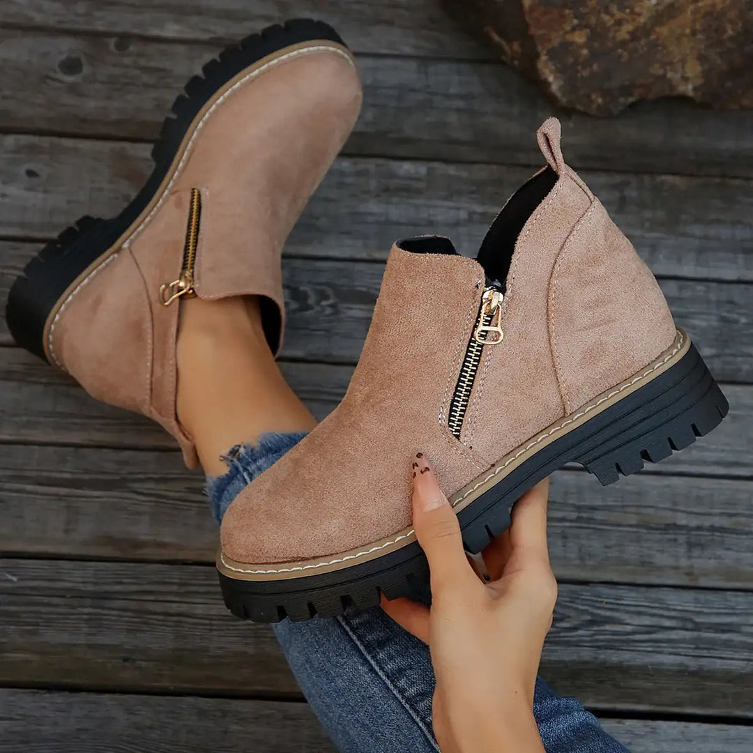 Damen Chunky Ankle Schuhe in Wildleder-Optik mit Seitenreißverschluss und Blockabsatz für Herbst und Winter
