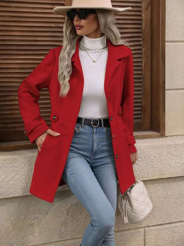 Eleganter einreihiger Damen Wollmantel mit Knöpfen und Reverskragen, mittellang in verschiedenen Farben