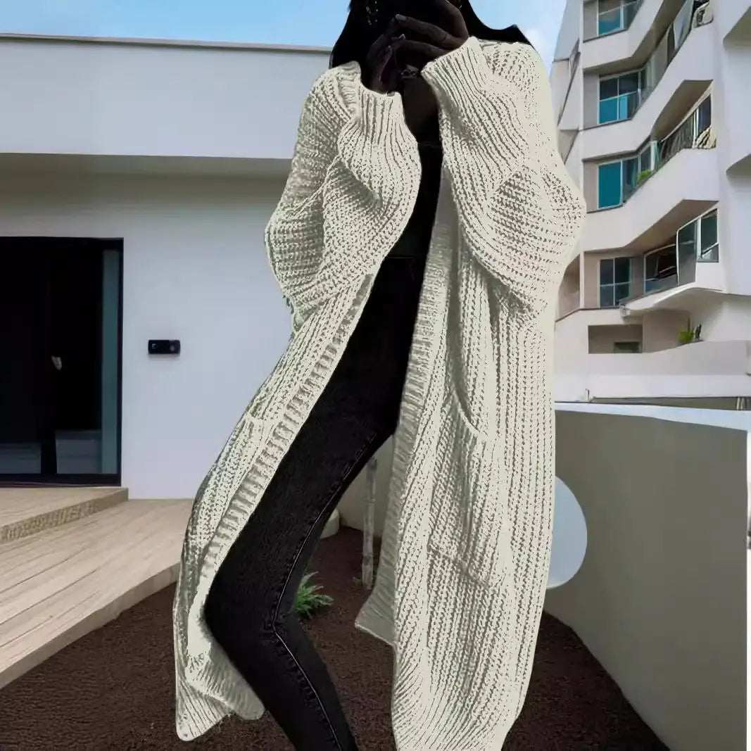 Langer Damen-Strickcardigan in Teddyoptik mit Taschen für Herbst und Winter, locker geschnitten und vielseitig kombinierbar
