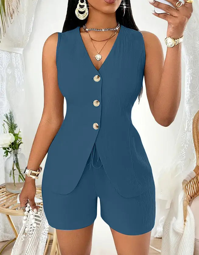 Modische Damenbluse kurze Ärmel mit Schnürdetail aus Baumwolle und Leinen für sommerlichen Casual-Look