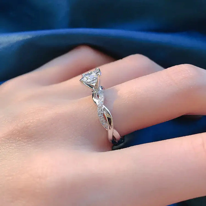 Mujing Jewelry S925 Sterling Silber gedrehter runder Verlobungsring in Weiß, eleganter Schmuck für besondere Anlässe