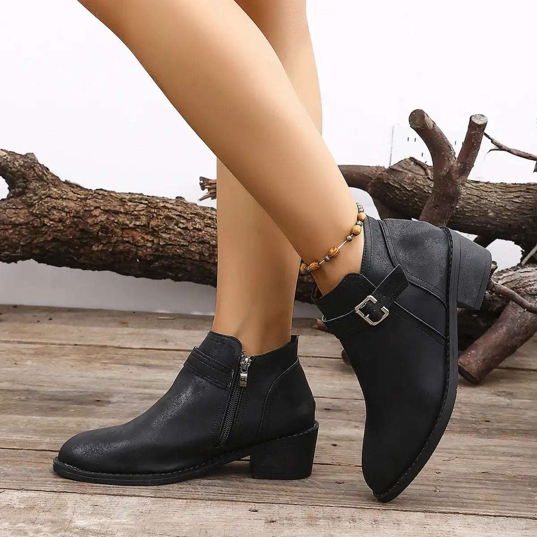 Elegante Damen-Stiefel mit spitzer Spitze und Blockabsatz für den Herbst in Schwarz und Braun