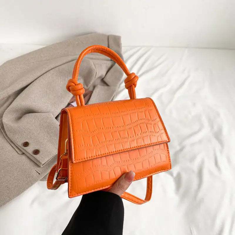 Orange krokodilleder-Tasche mit verdrehten Henkeln, Damen-Handtasche IsabellBoutique030