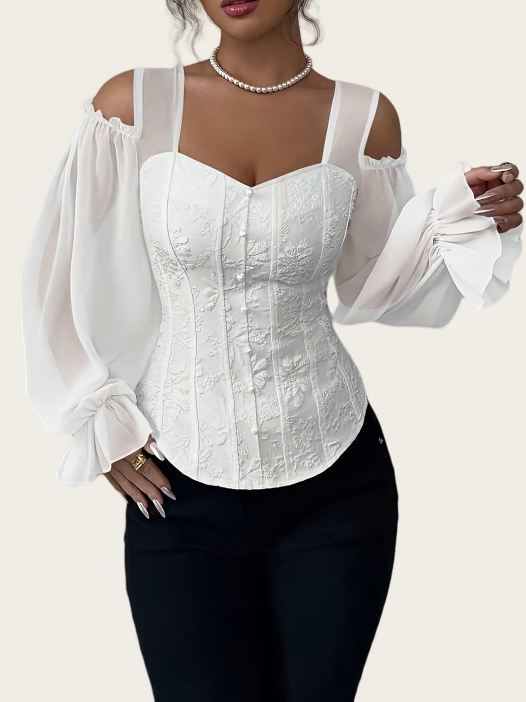 Modische Damen Bluse im Business-Casual-Look mit Puffärmeln und lockerem Schnitt
