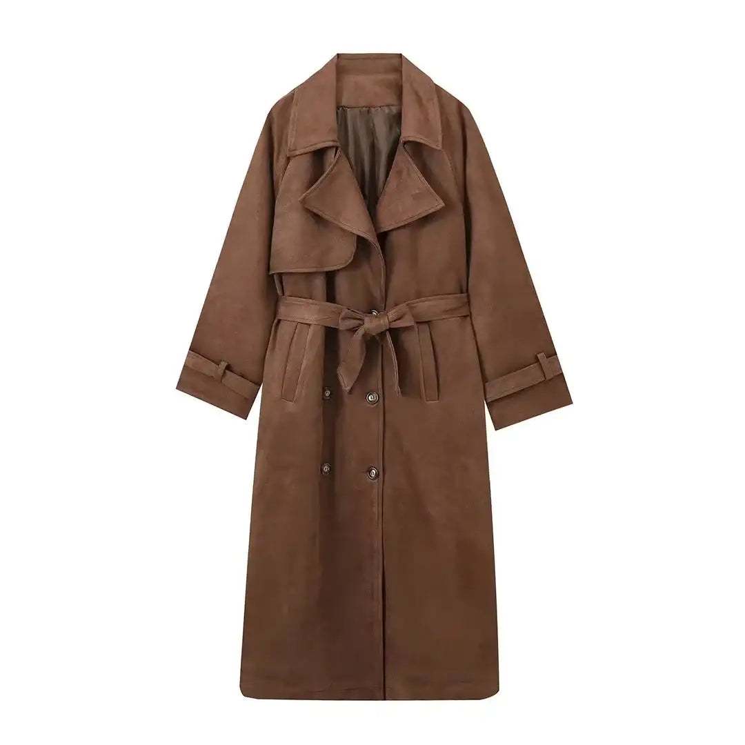 Damen-Trenchcoat in Kamel mit Doppelknopfleiste und Reverskragen im europäischen und amerikanischen Stil