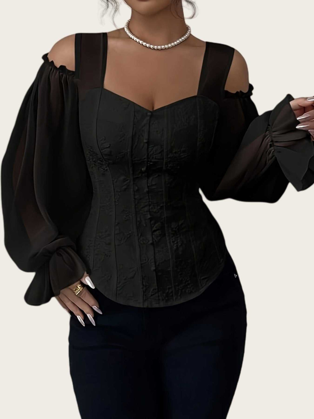 Modische Damen Bluse mit Puffärmeln im Business-Casual-Look, lockere Passform und feminines Muster