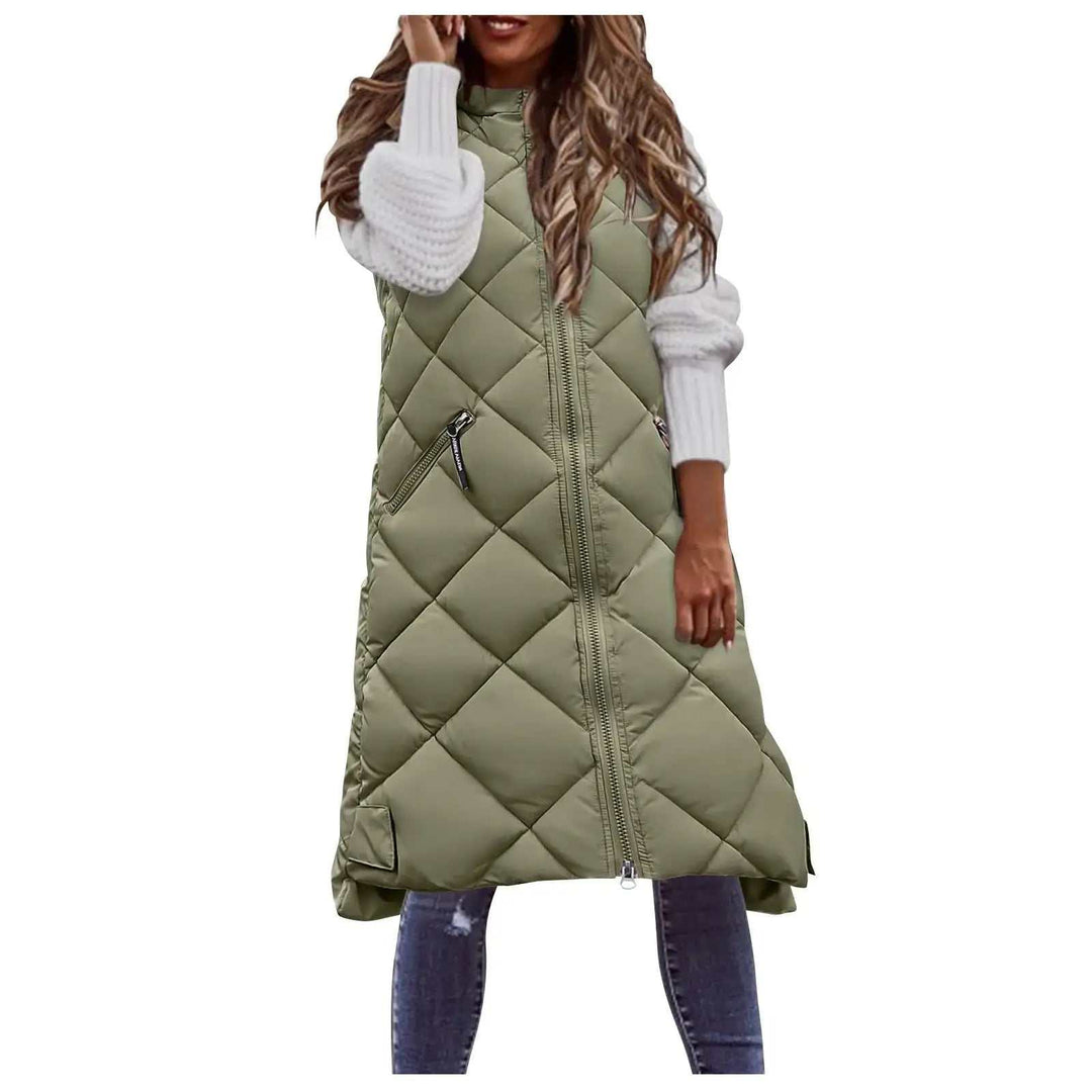 Damen Kapuzenjacke mittellang in Grün mit Kapuze und Reißverschluss, lässiger Casual-Stil für Alltag und Freizeit