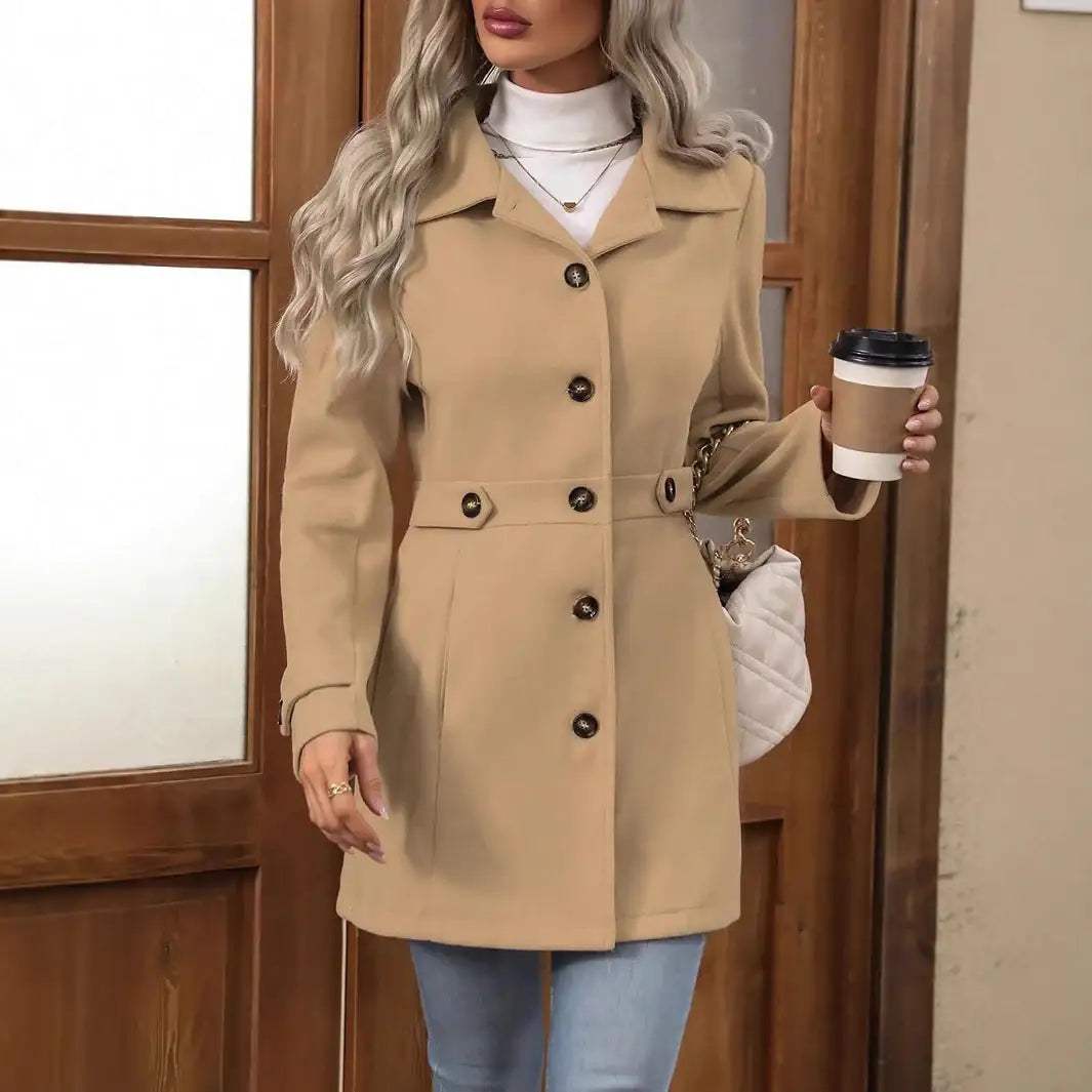 Eleganter einreihiger Damen Wollmantel mit Knöpfen und Reverskragen, mittellang in verschiedenen Farben