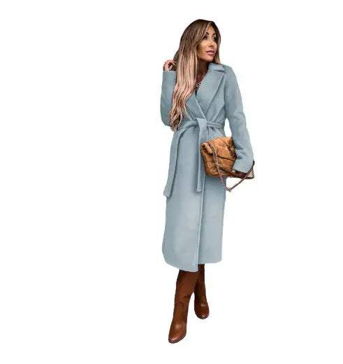 Eleganter Damen Wollmantel mit V-Ausschnitt und Schnürdetail in verschiedenen Farben