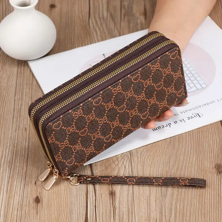 Lange Geldbörse Clutch mit Reißverschluss, Münzfach und Platz für Handy in Schwarz und Kaffee