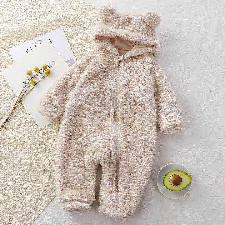 Baby Winter Plüsch-Overall mit Kapuze und Bärenohren, weicher Kuschel-Einteiler für Herbst und Winter, unisex