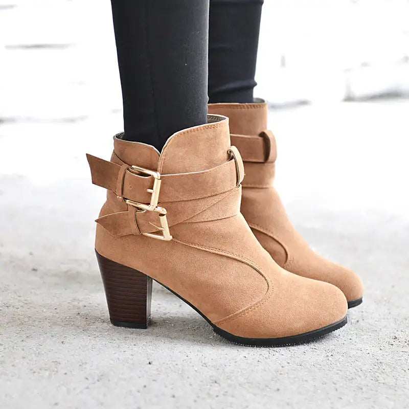 Elegante Damen High Heels Pumps aus Leder, warm gefüttert für Herbst und Winter