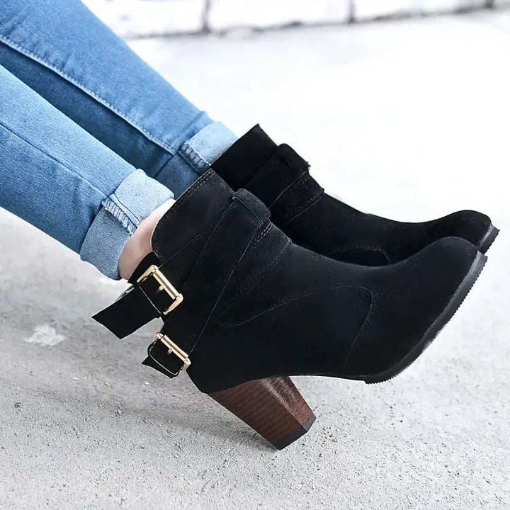 Elegante Damen High Heels Pumps aus Leder, warm gefüttert für Herbst und Winter, knöchelhohe Stiefeletten für Freizeit und Alltag