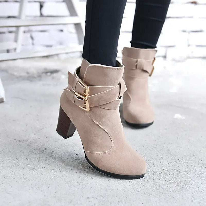 Damen High Heels Pumps aus Leder, warm gefüttert und knöchelhoch für Herbst und Winter