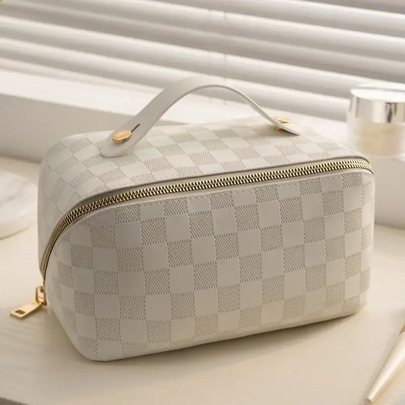 Karierte Damen Kosmetiktasche mit großem Fassungsvermögen und strukturierter, formstabiler Bauweise