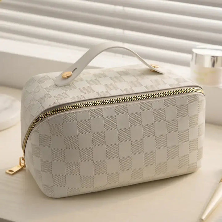 Karierte Damen Kosmetiktasche mit großem Fassungsvermögen und strukturierter, formstabiler Bauweise