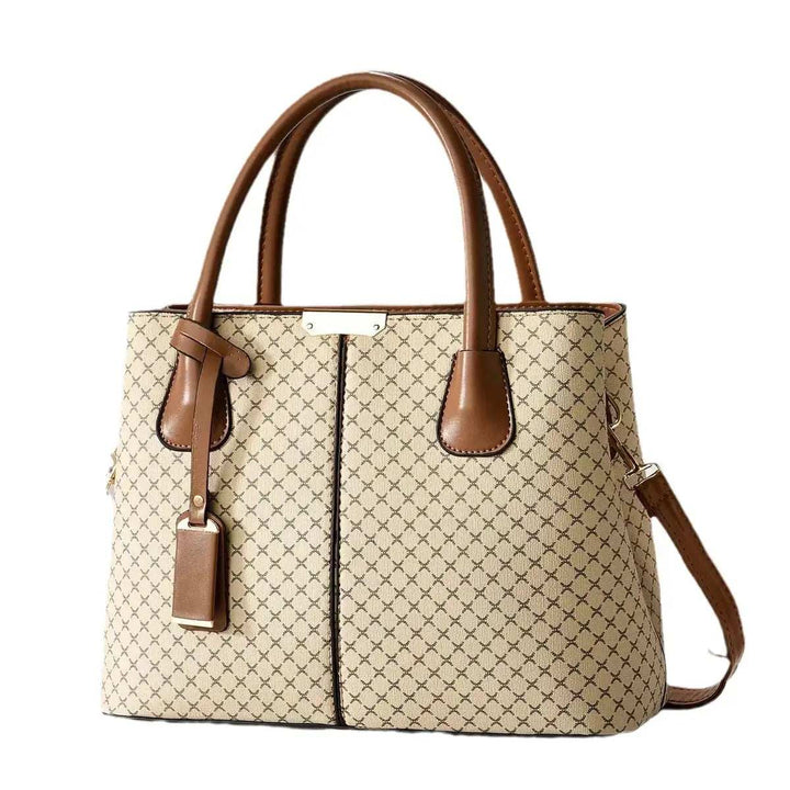 Elegante bedruckte Damen Tote-Tasche aus PU-Kunstleder in Braun mit Schulterriemen und praktischem Innenfach